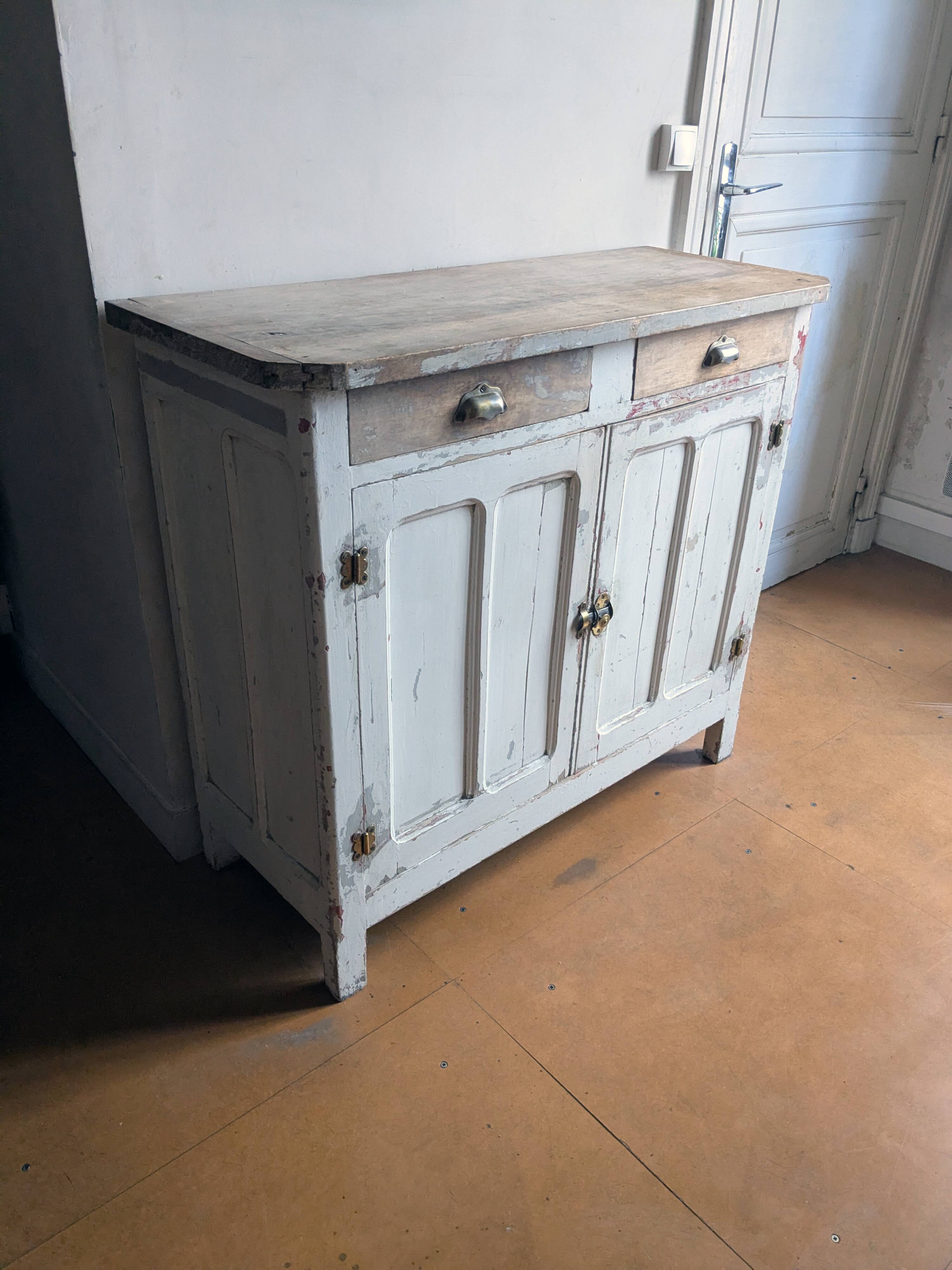 Vintage Parisian sideboard in its original patinated paint.