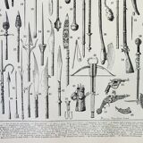 Old engraving 1898, Ancient weapons, sword, pistol, knife • Lithograph, Original plate