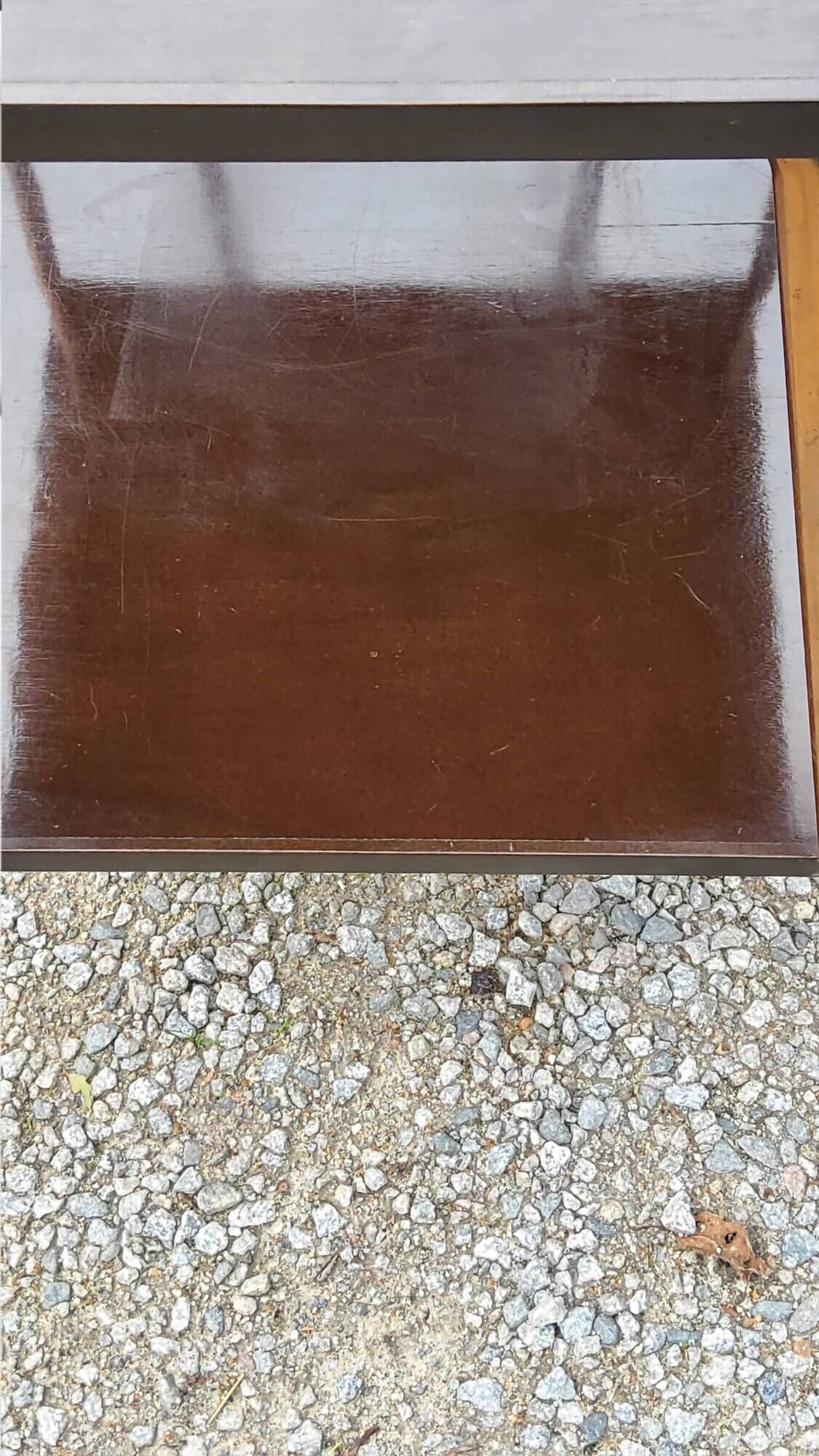 Vintage double wooden side table with copper base from the 50s