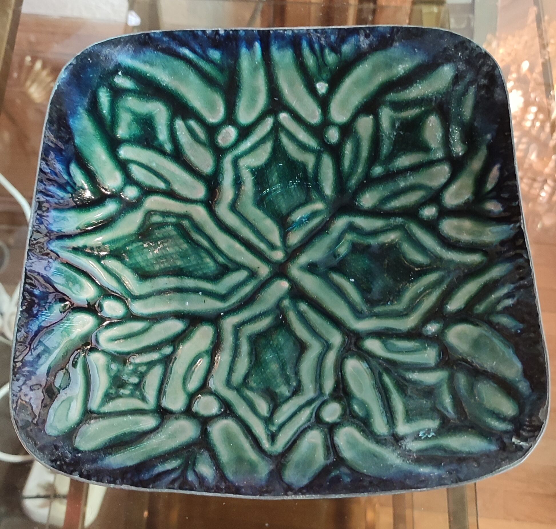 Old small empty dish enamelled copper pocket