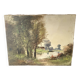 Old canvas painting at the water's edge, boat