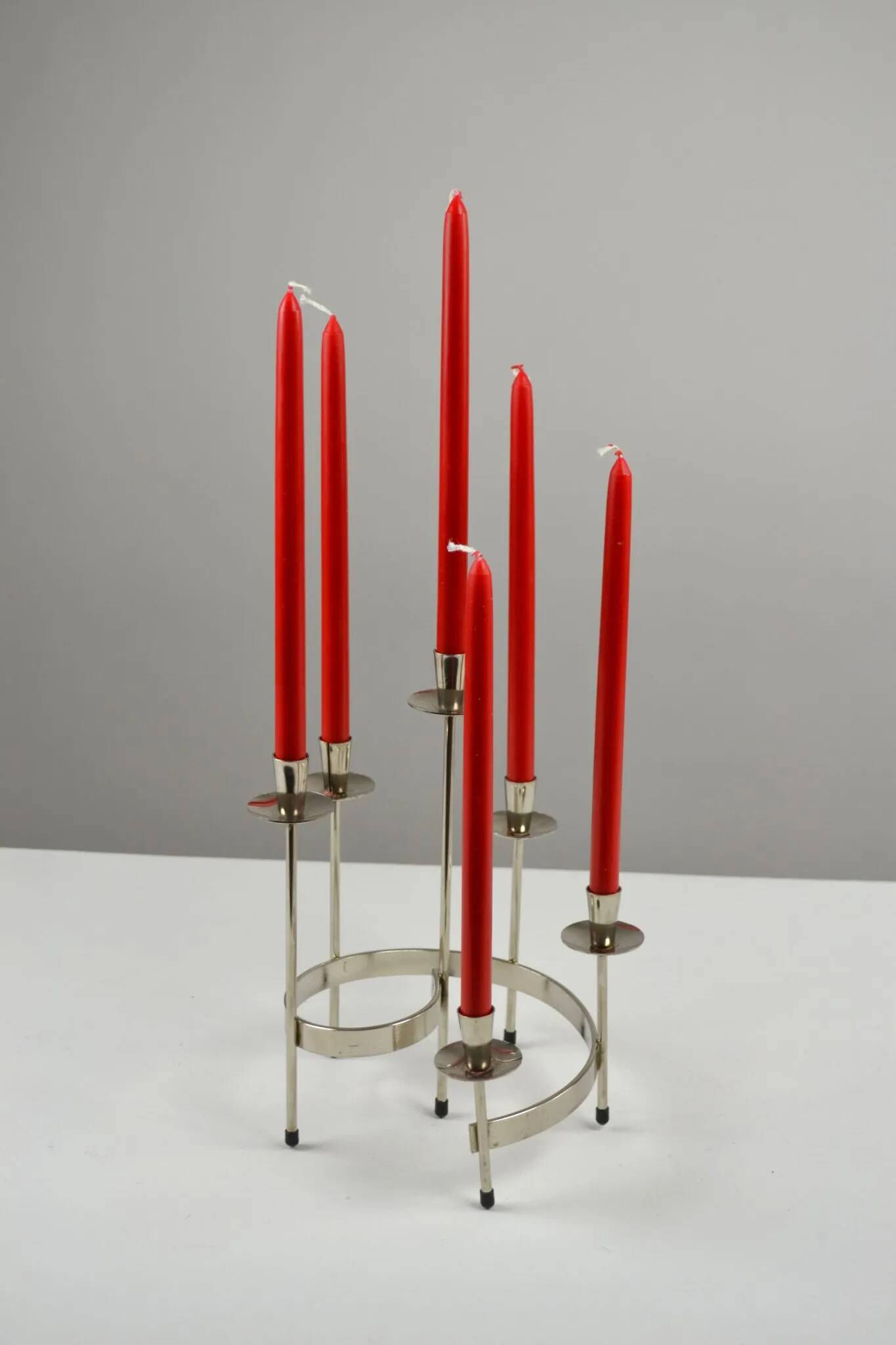 Pair of White Metal “Spiral” Candle holders by Gunnar Ander for Ystad-Metall, Sweden, 1960s