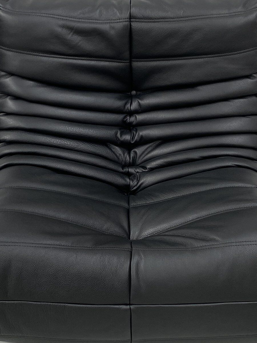 Togo chair and pouffe-black leather attributed to Ducaroy for Ligne Roset.