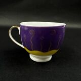Set of 6 modern purple yellow and gold porcelain coffee cups from the 80s