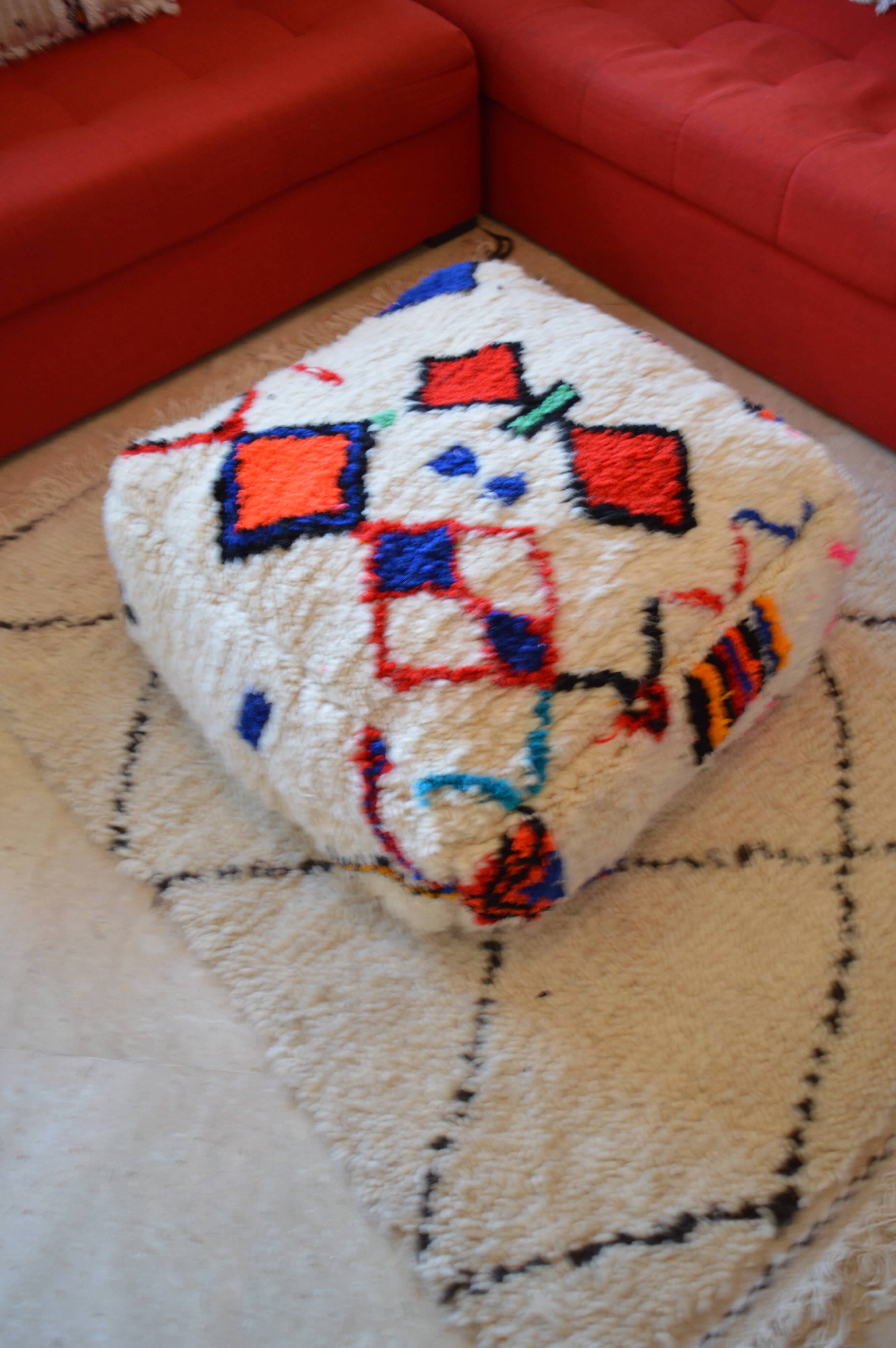 Colorful berber beery poufs azilal 60 x 60 x 20 cm
