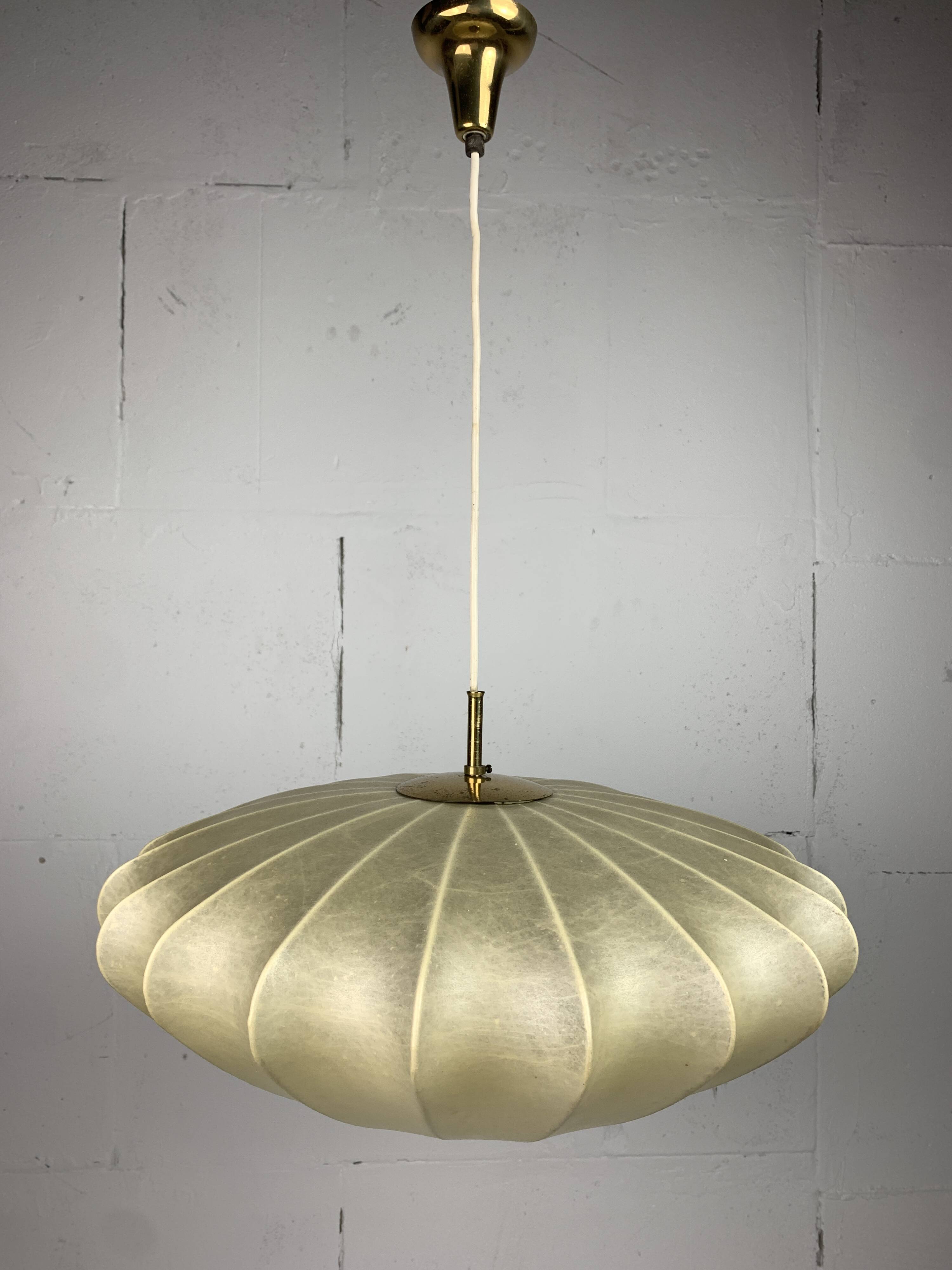 Midcentury ufo cocoon pendant lamp with brass, 1960s