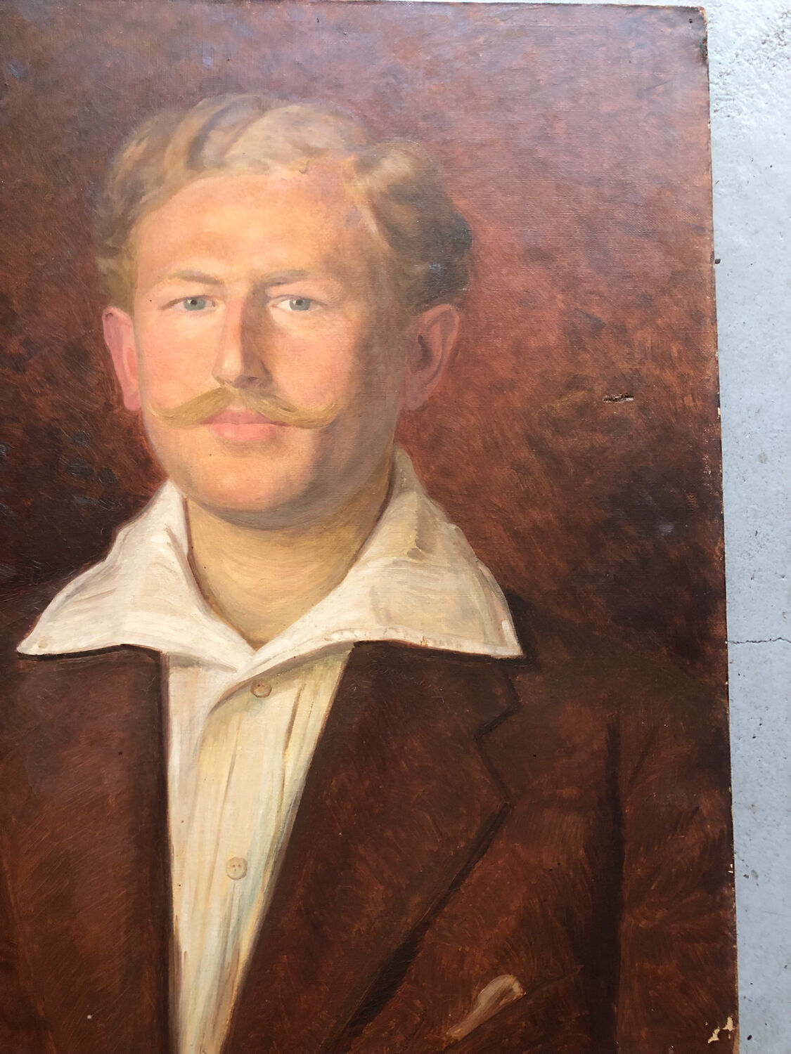 Old portrait oil on canvas mustachioed man