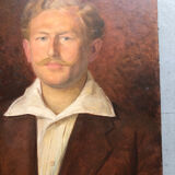 Old portrait oil on canvas mustachioed man