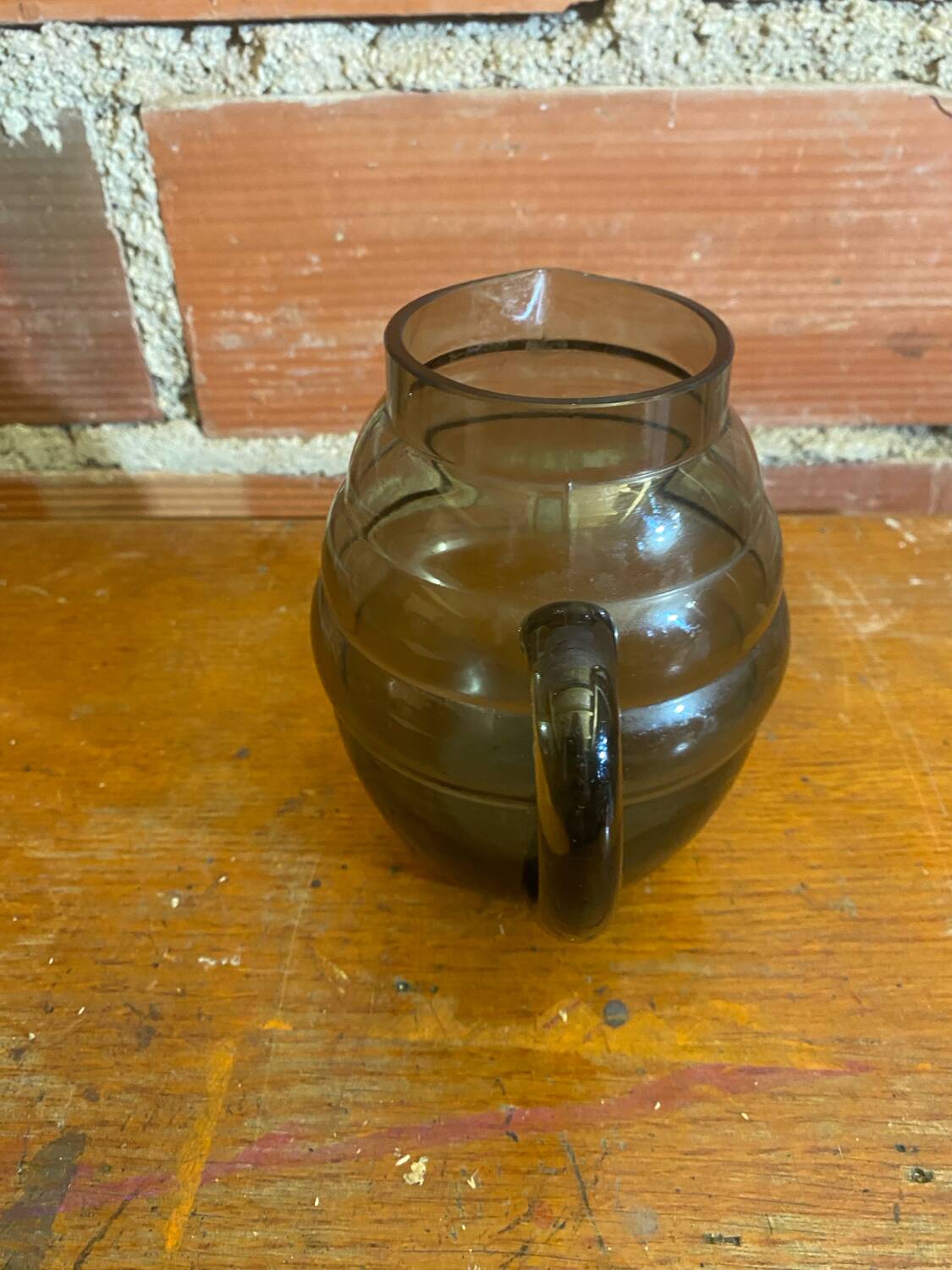 Antique Art Deco Pitcher Smoked Molded Glass Vintage Kitchen #C604