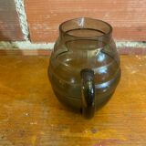Antique Art Deco Pitcher Smoked Molded Glass Vintage Kitchen #C604