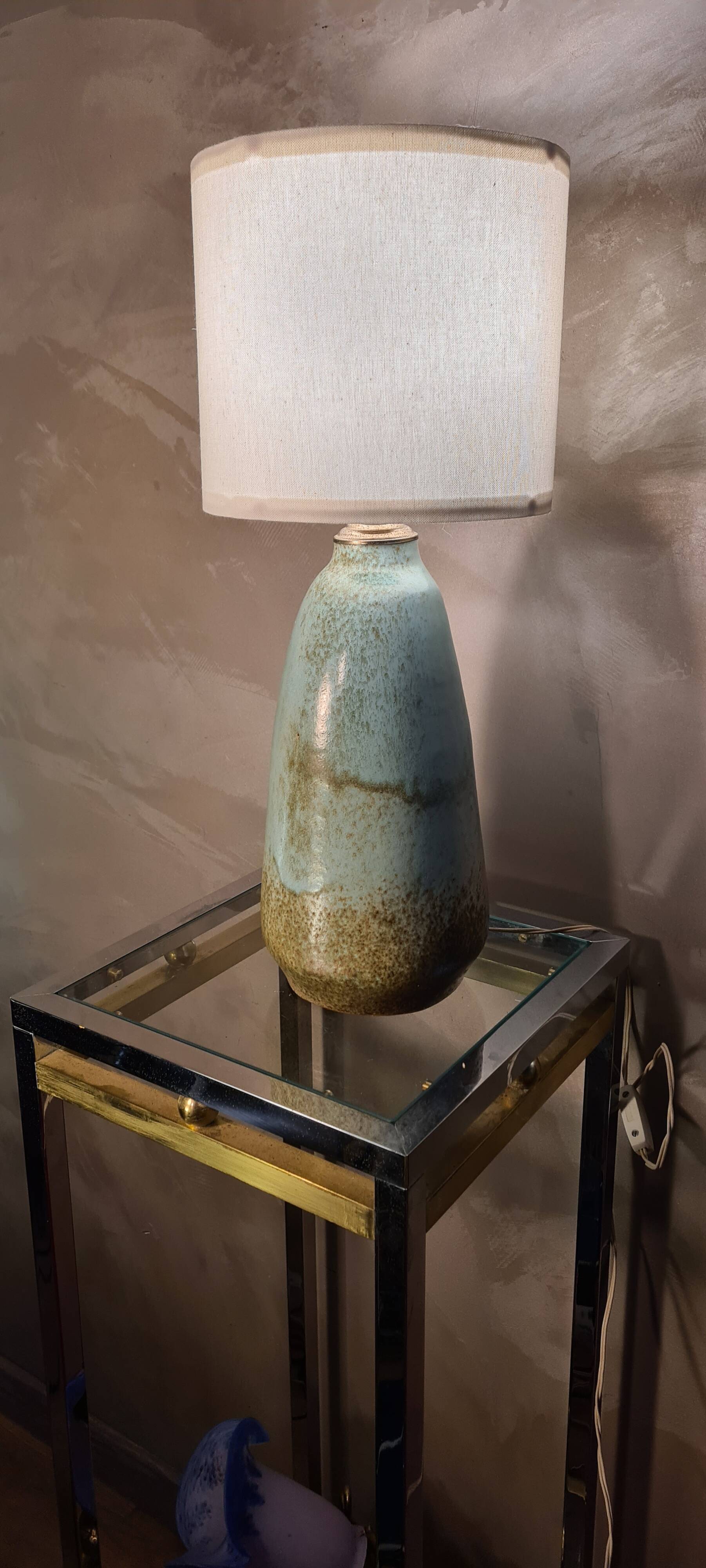 Glazed turquoise green ceramic lamp 48x20 1970