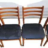 4 Scandinavian Design Chairs in Teak with Black Skai Upholstery 1960
