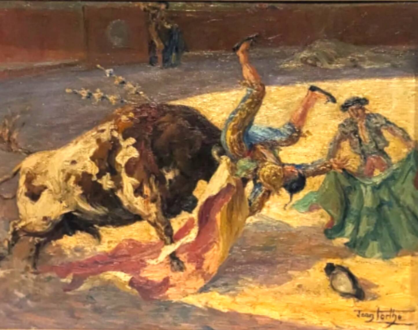 Jean Torthe.la corrida.oil on cardboard framed and signed