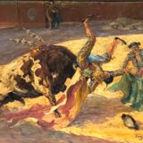 Jean Torthe.la corrida.huile sur carton encadrée et signée