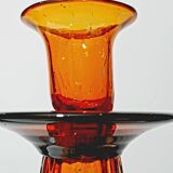 Lot of 2 amber glass candlesticks blown bubbled