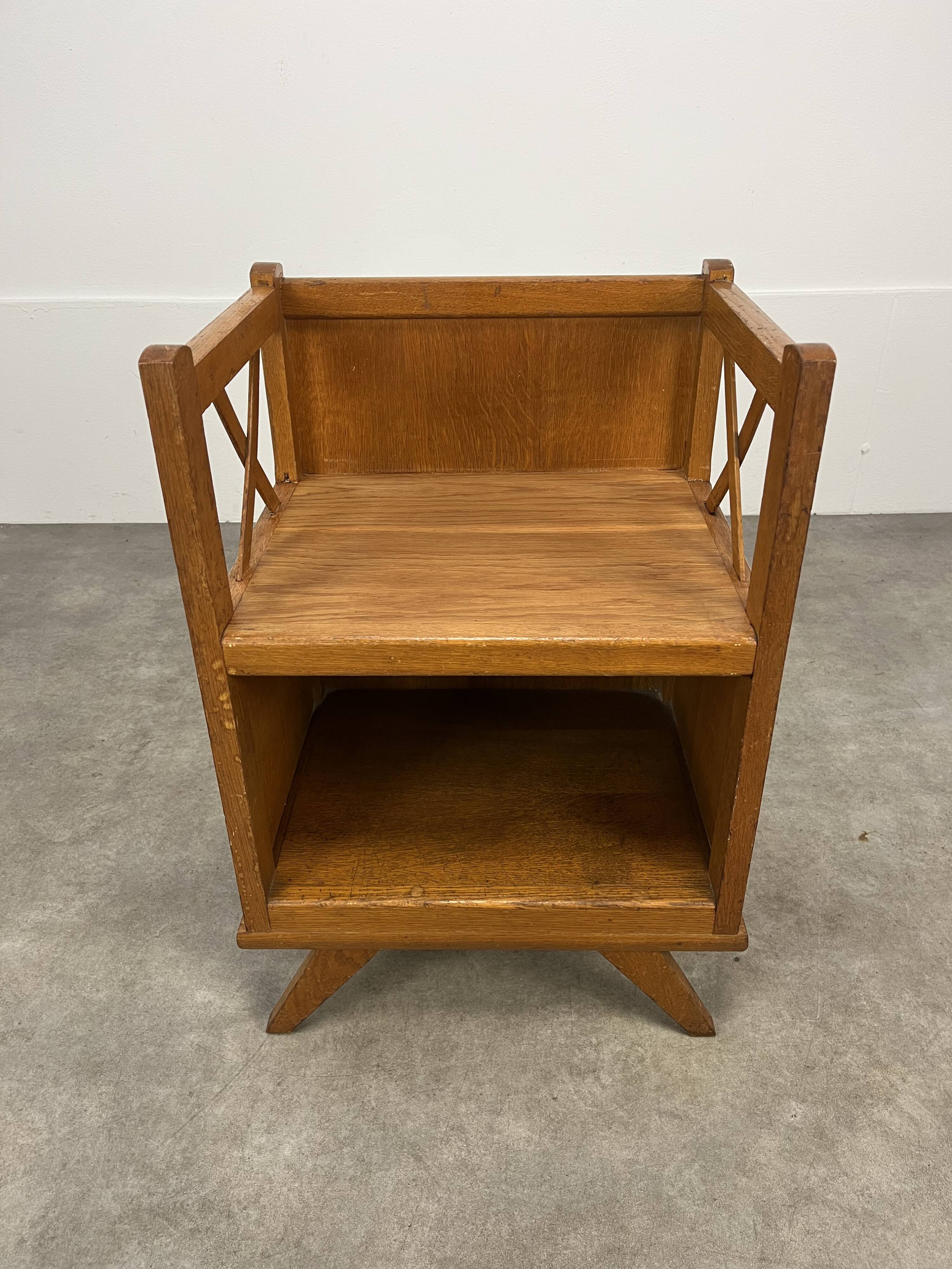 50s wooden cross-braced bedside table
