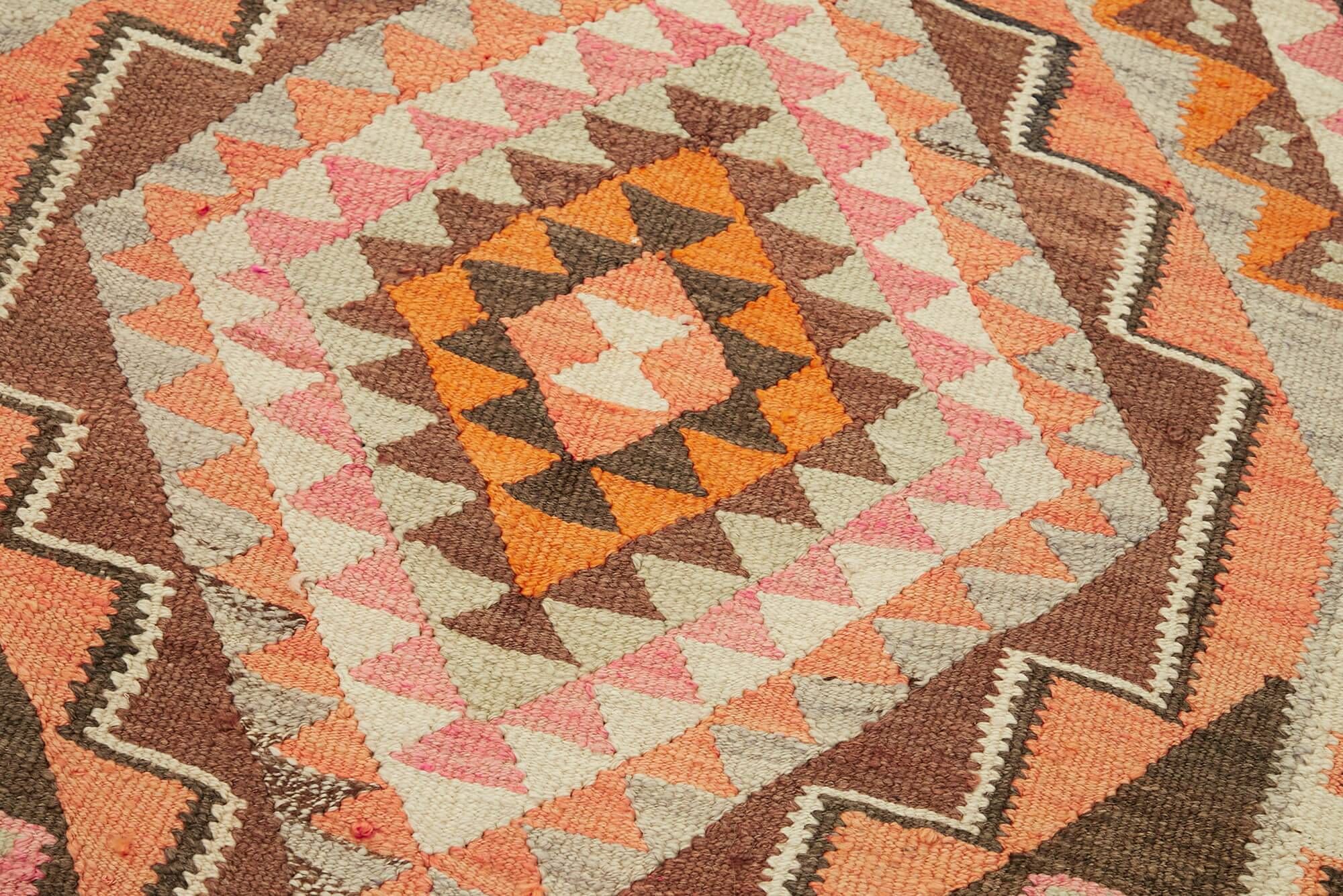 Turkish Handwoven Vintage Herki Kilim 90 cm x 344 cm