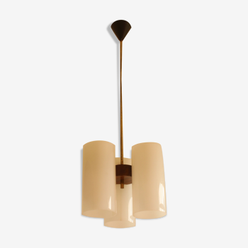 Acrylic tubes brass and wood ceiling light, 1960s