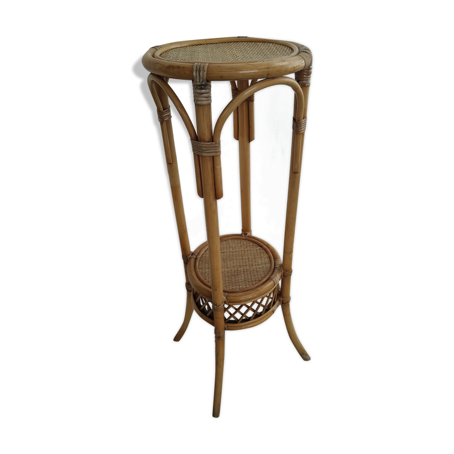 Sellette porte plante rotin vintage