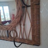 Rattan wall-mounted coat rack with mirror