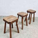 Rustic French wooden hand carved stools 'Brutalist'