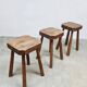 Rustic French wooden hand carved stools 'Brutalist'