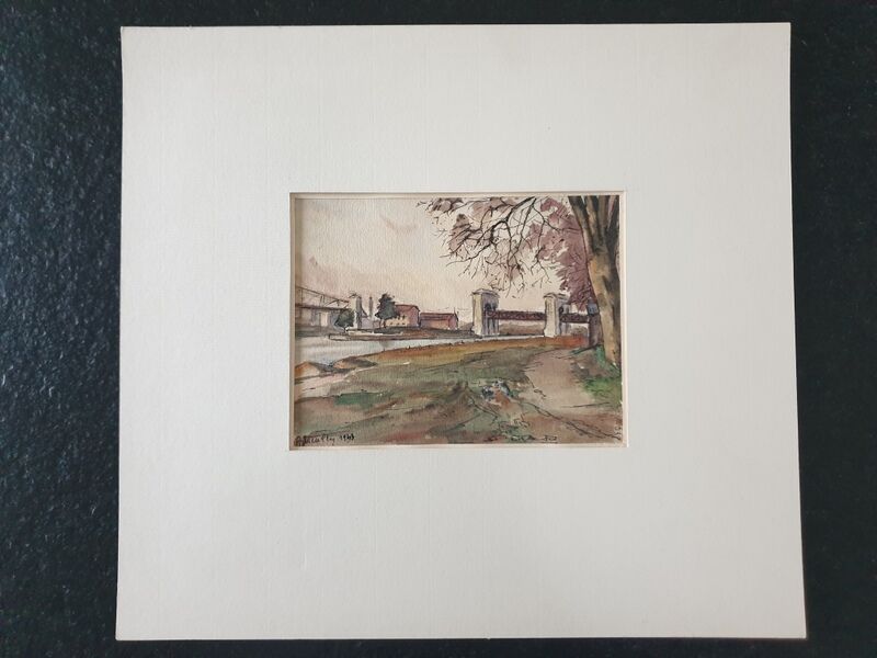André Duculty (1912-1990) Watercolor on paper "Bord de Seine à Suresnes" Signed lower left