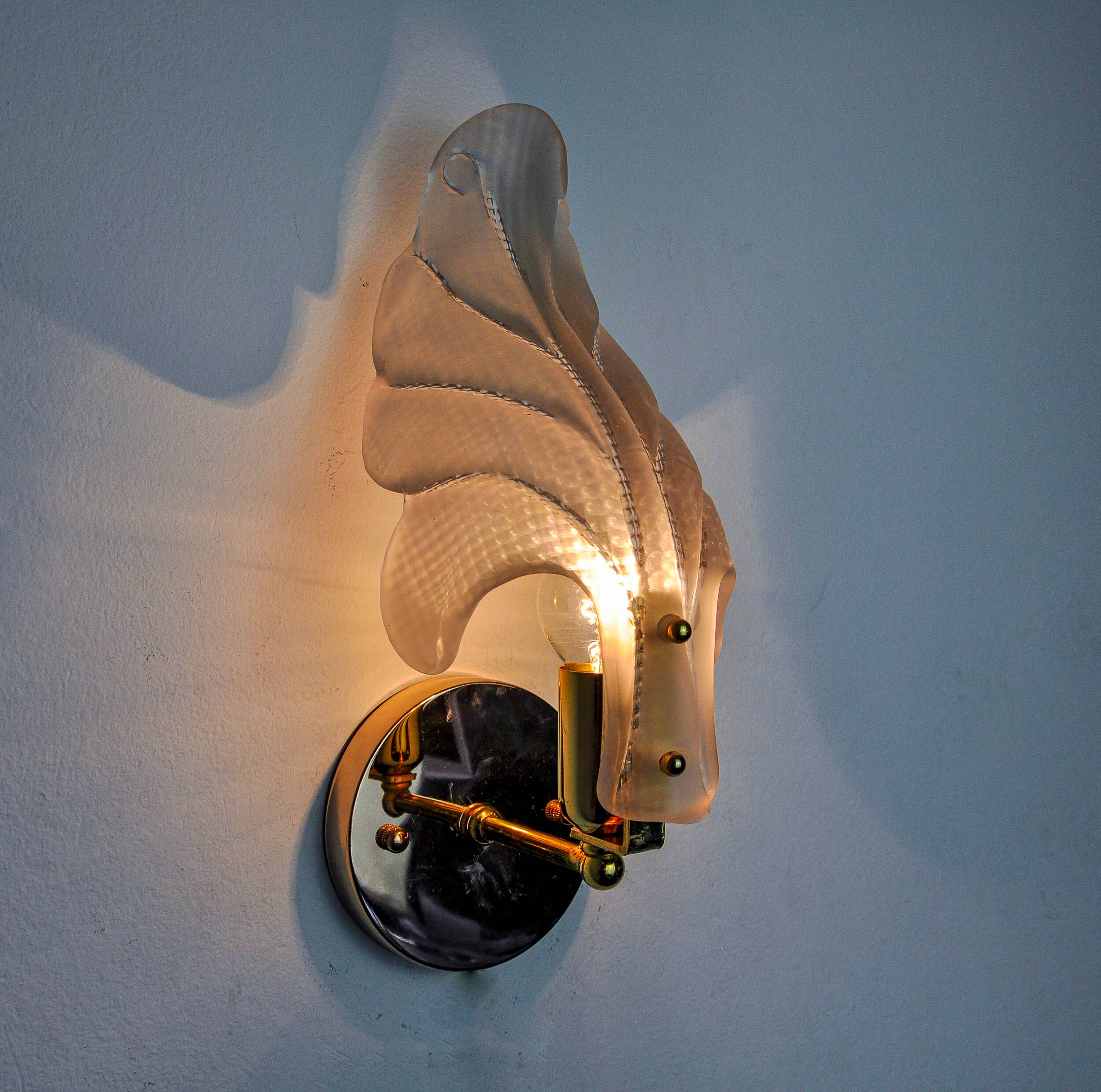 "Leaf" wall lamp by Carl Fagerlund, Murano glass, Germany, 1970