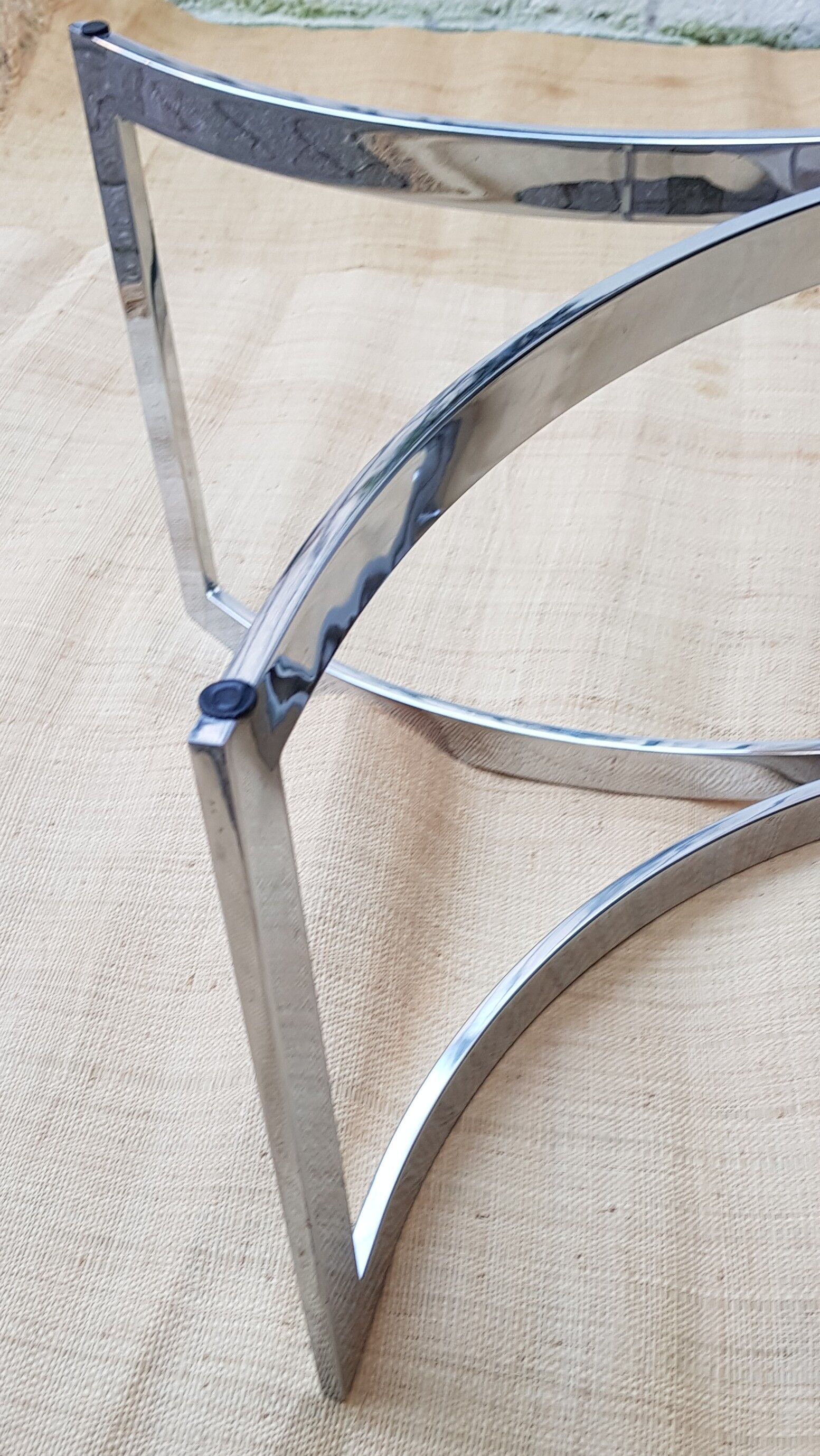 70's glass and chrome metal coffee table