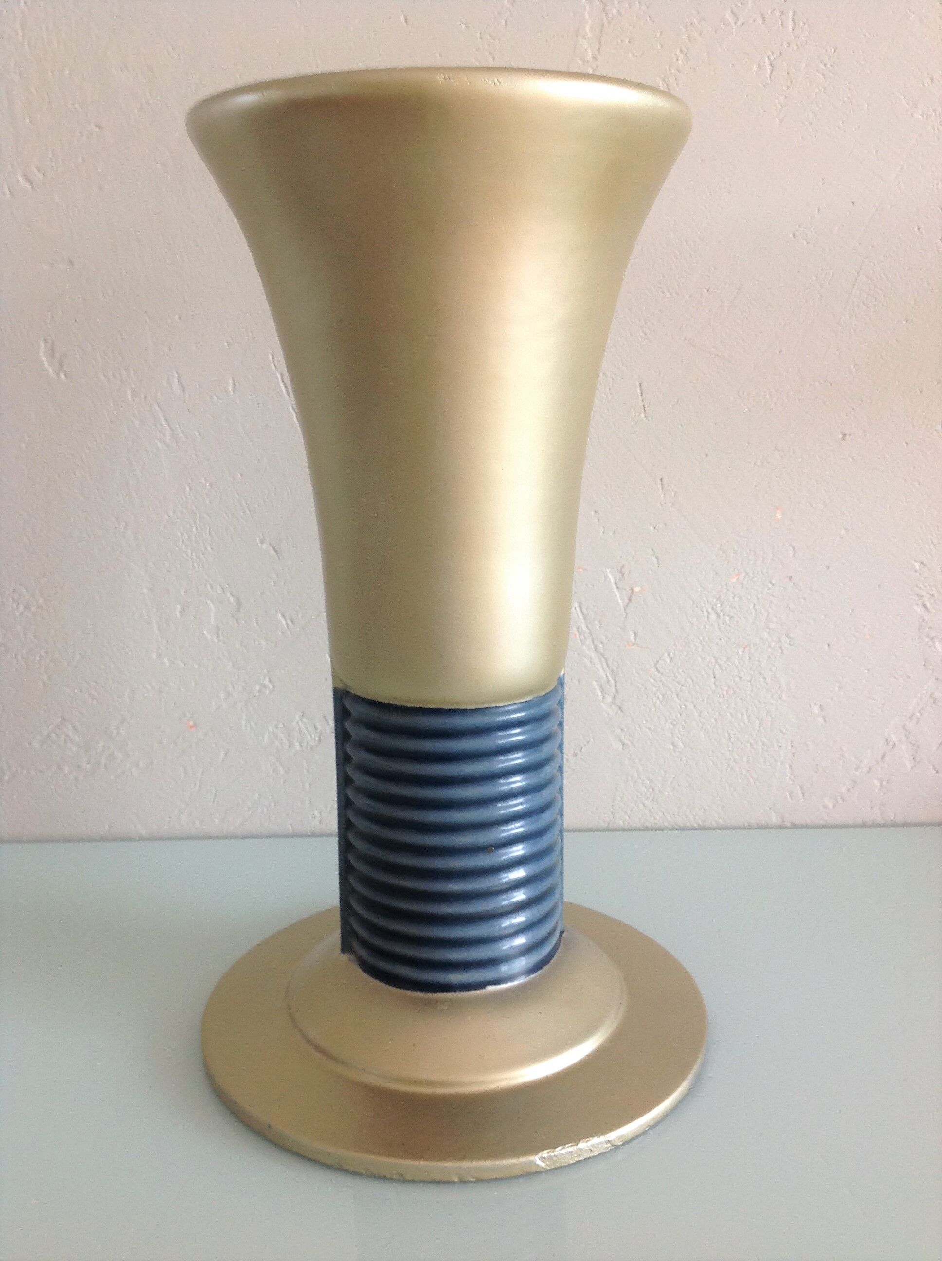 Blue and gold tulip vase in enamelled art deco style / 30s-40s