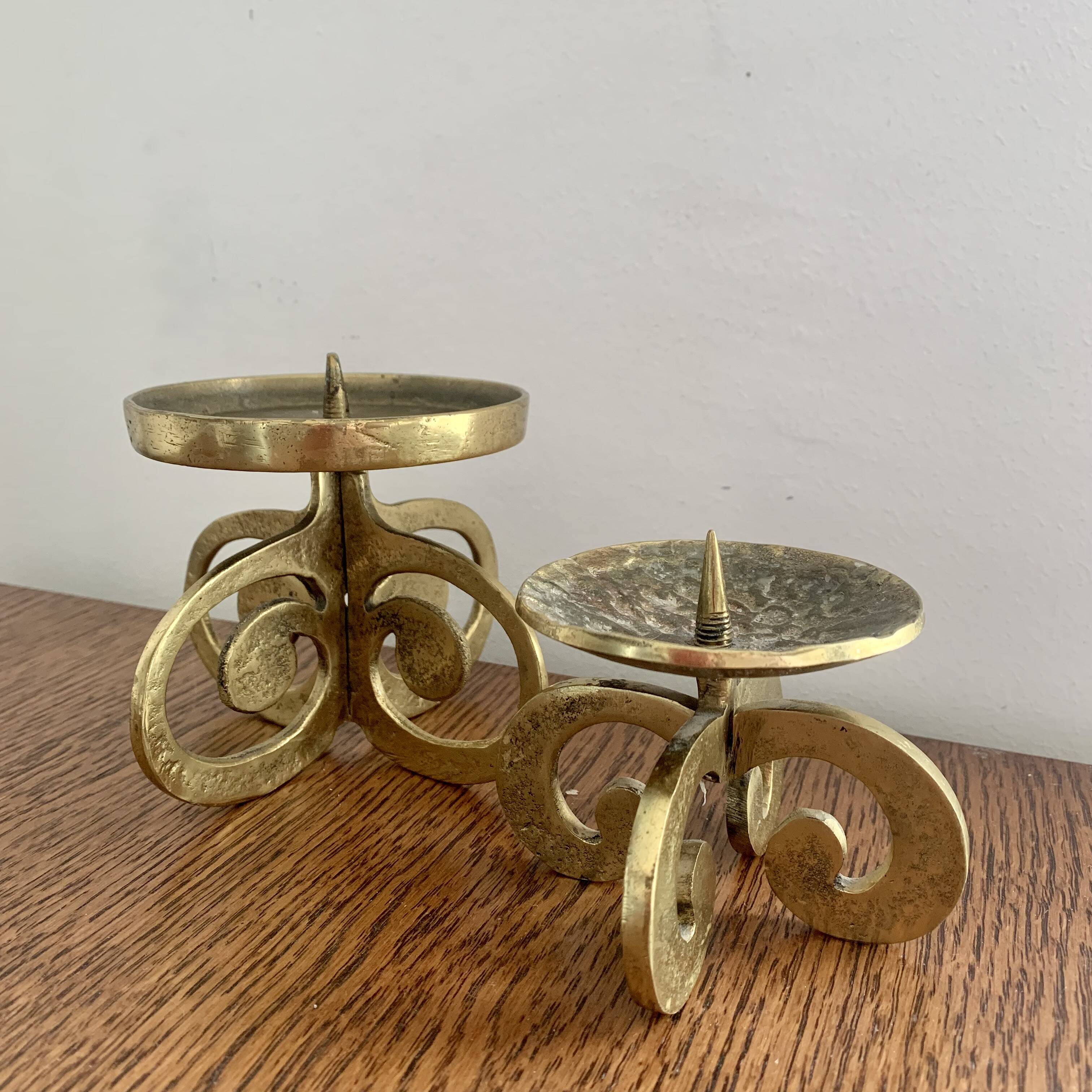 Set of 2 brutalist bronze candleholders, 1970s