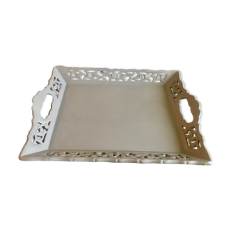 Plateau en bois sculpté patine vert de gris