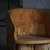 Chaise Brutaliste en Tronc Massif & Assise en Laine D'Agneau, Moderne Du Milieu Du Siècle Suédois, Années 1960