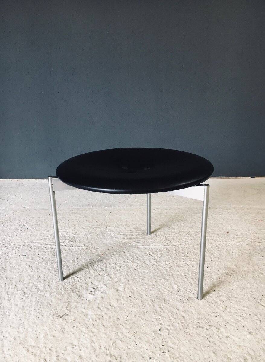 Midcentury Modern Leather Tripod Stool by Uno & Östen Kristiansson for Luxus, Sweden, 1960s