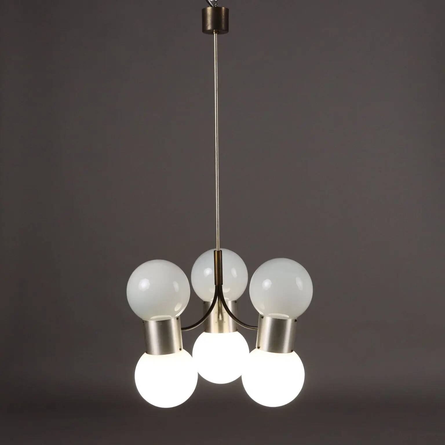 Vintage ceiling light in aluminium and glass, Italy, 1970s.