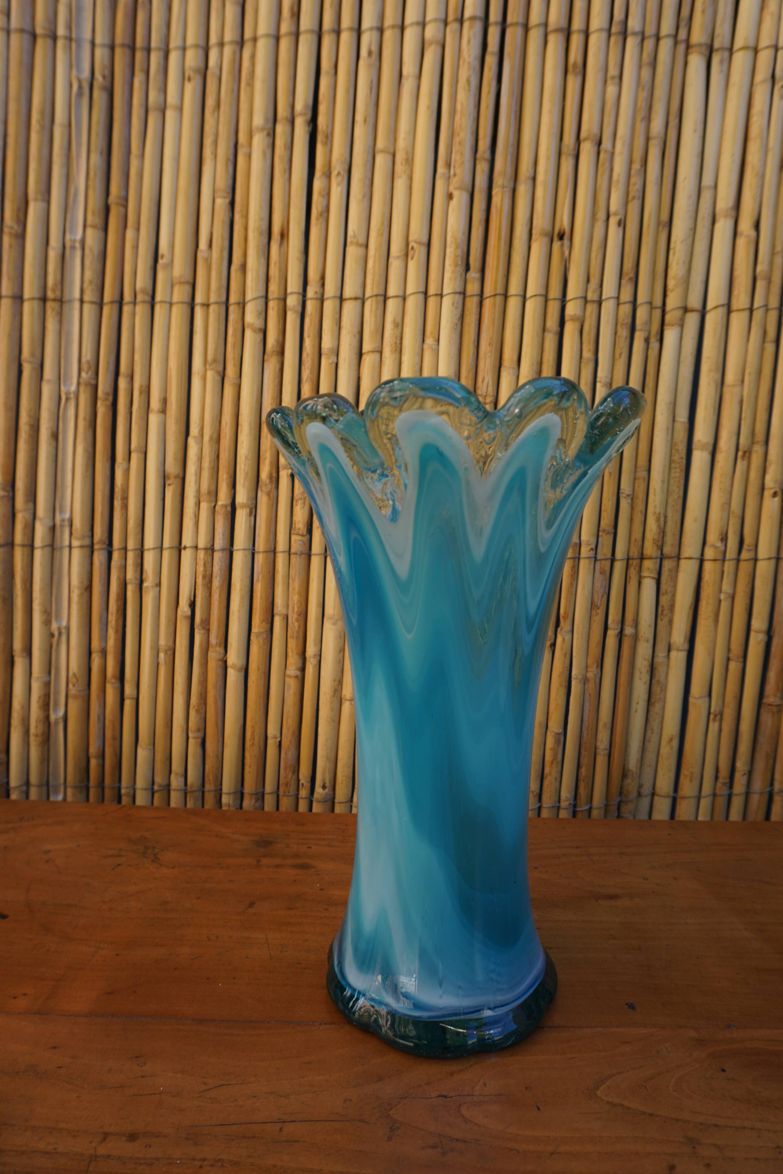 Blown glass vase in flower shape