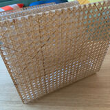 Plexiglass magazine rack with cane work, 1970