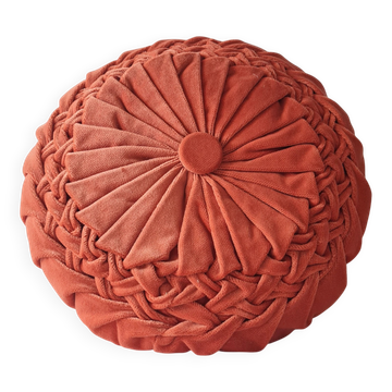 Coussin plissé velours rouge terracotta