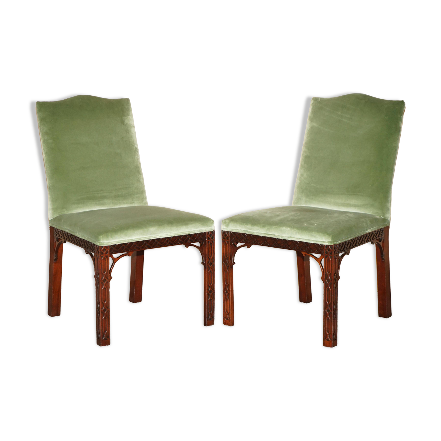 Pair of finely carved Victorian Thomas Chippendale accent chairs.