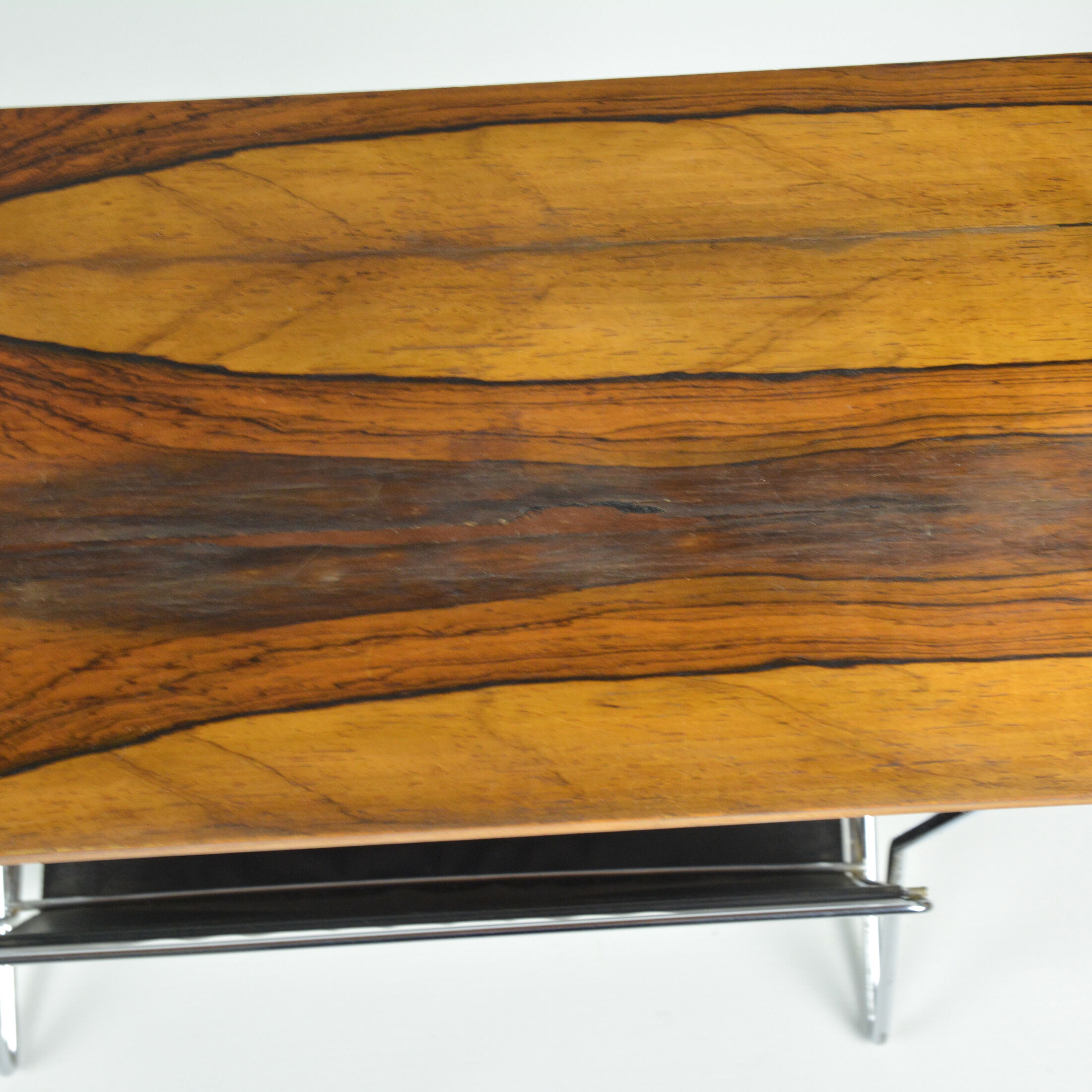 1970s modernist metal newspaper rack with a rosewood top, Sweden