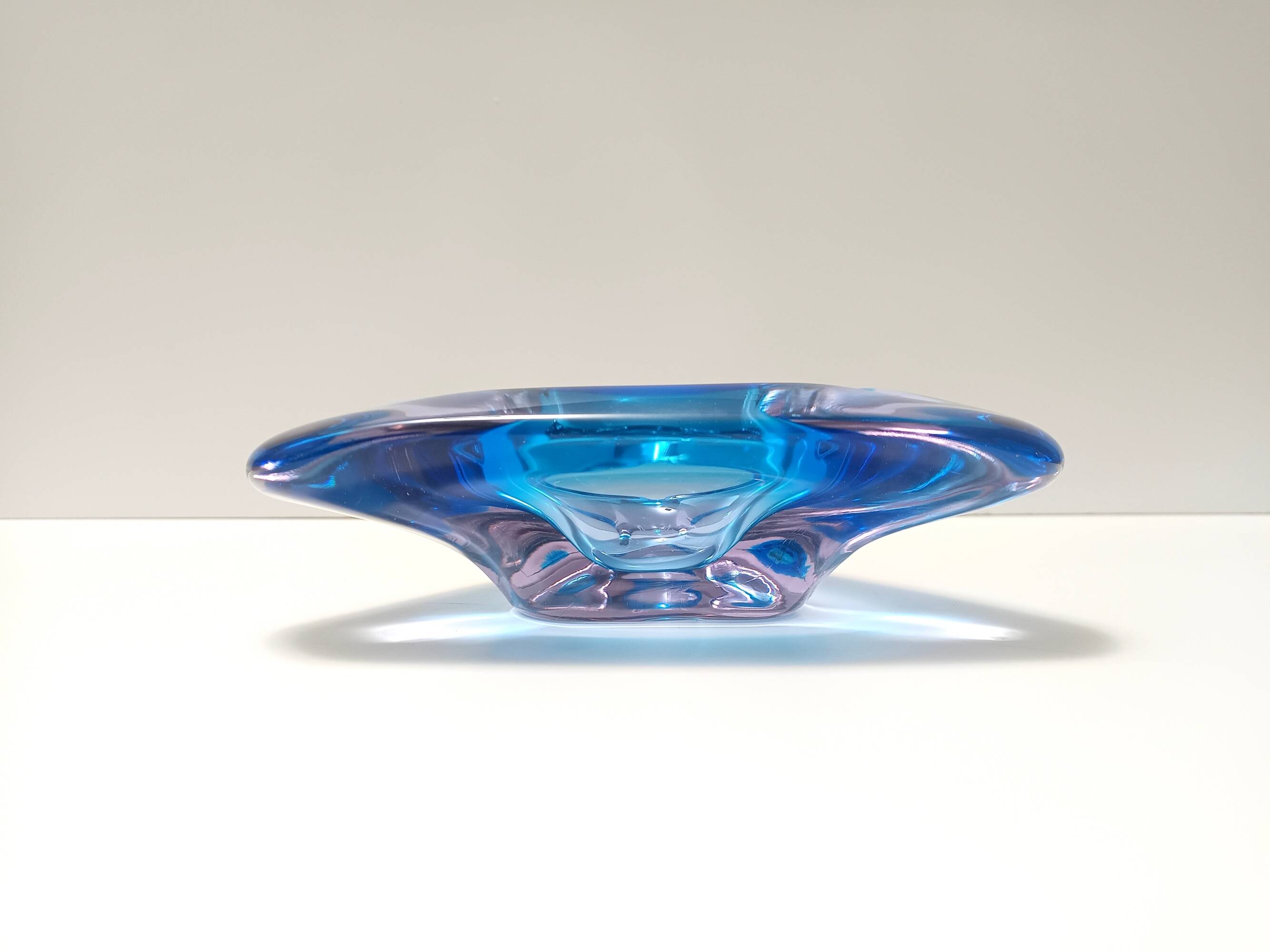 Large Triangular Blue Murano Glass Trinket Bowl - Ashtray, Italy 1970s