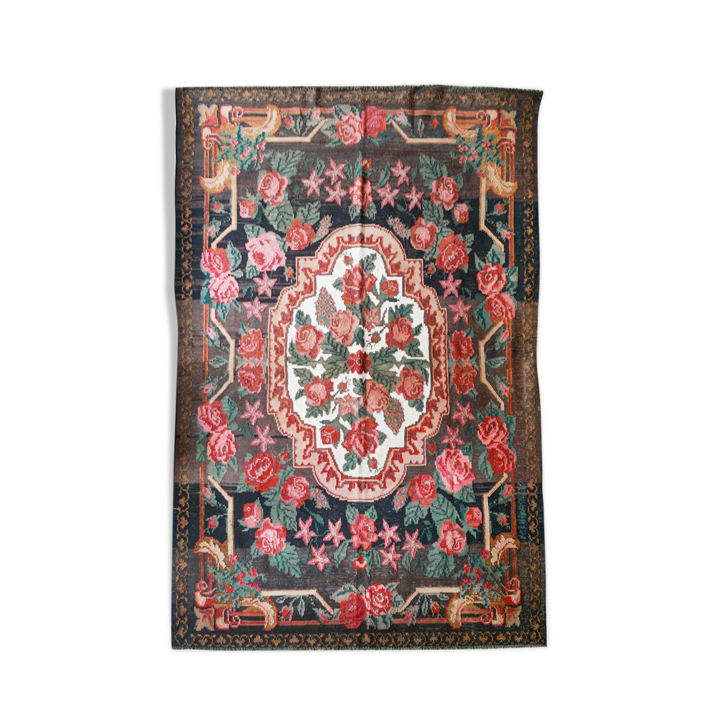 Vintage Flat-Weave Rose Kilim Rug 170x280cm