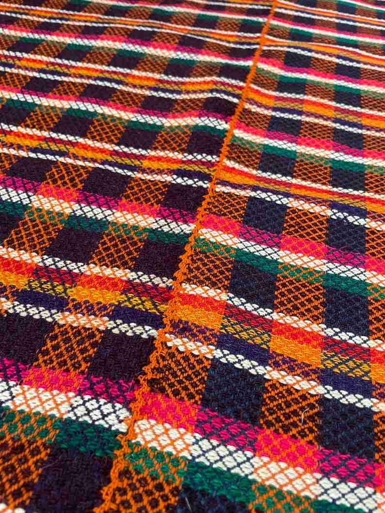 Handwoven vintage accent geometrical rug, colorful wool