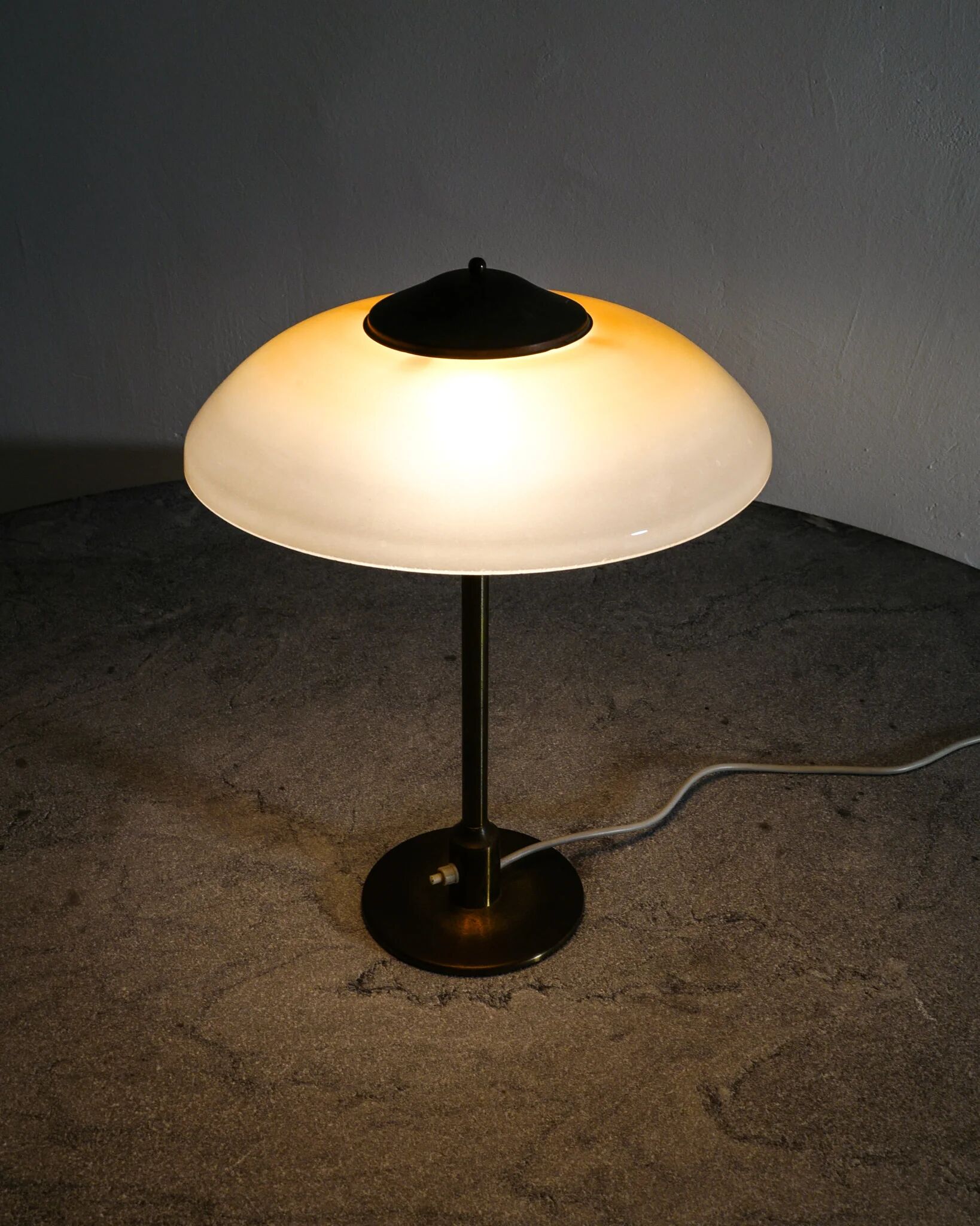 Vintage Danish Mid Century Fog & Mørup Table Lamp in Brass & Glass, 1950s