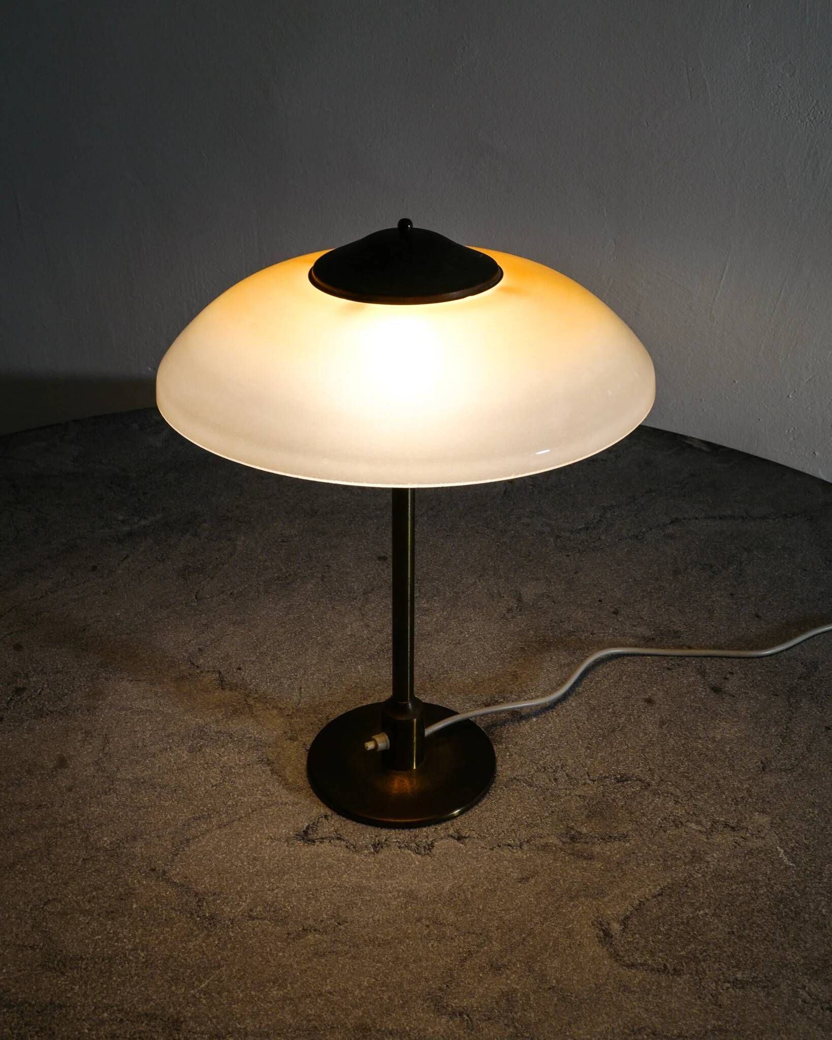 Vintage Danish Mid Century Fog & Mørup Table Lamp in Brass & Glass, 1950s