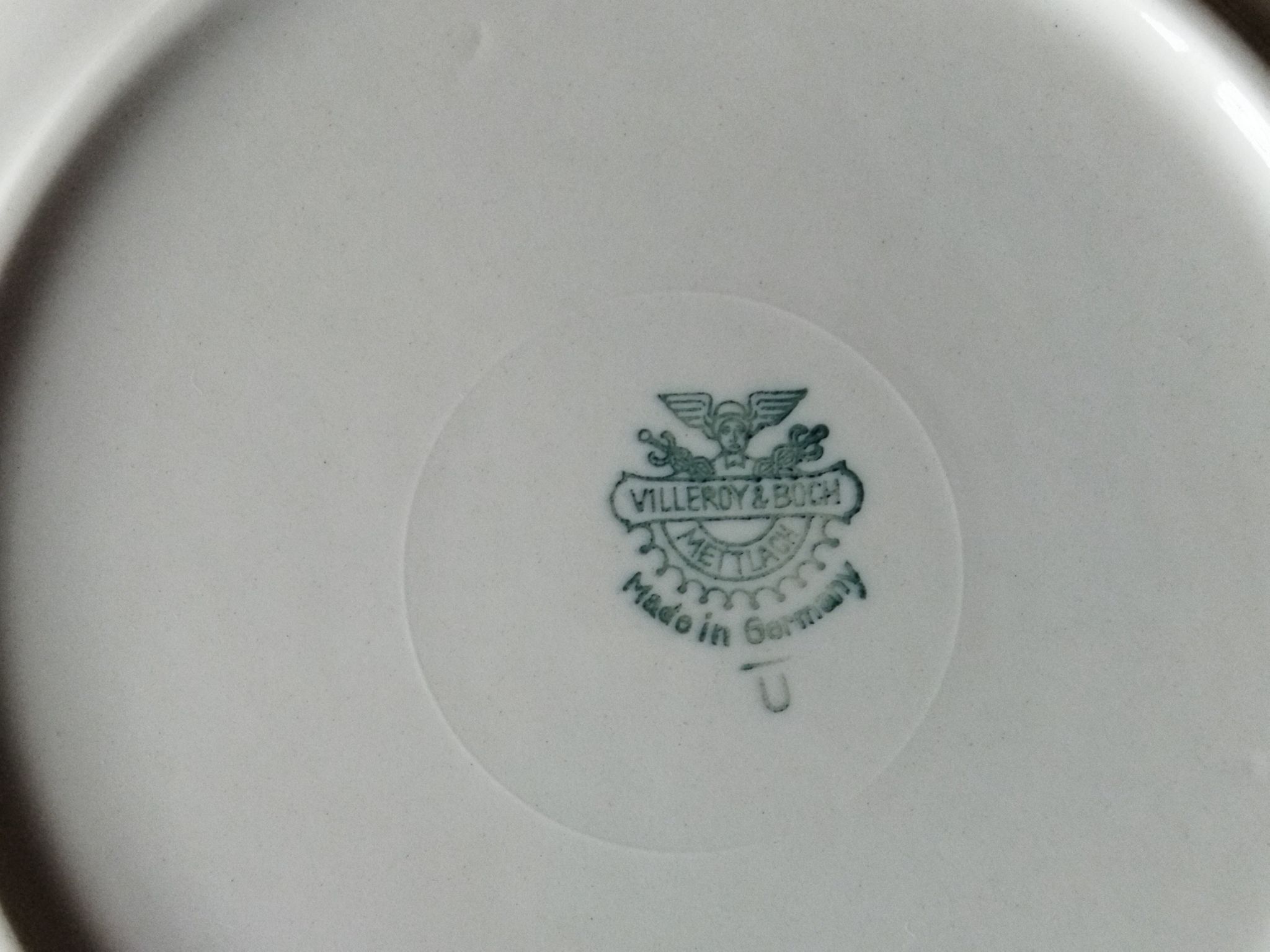 6 flat plates Villeroy & Boch Mettlach celadon green and vintage gold 1960s