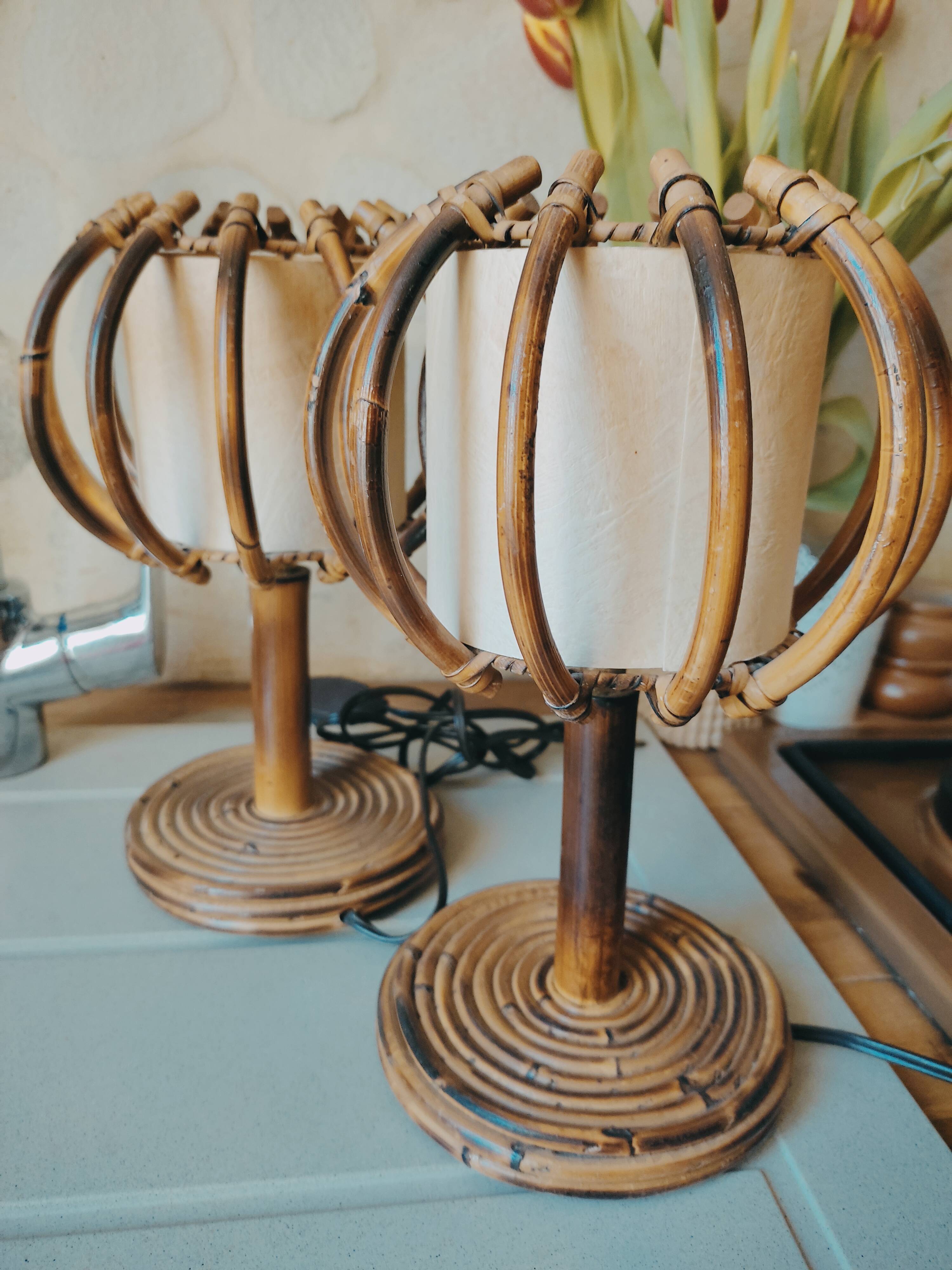 Lampes de chevet en rotin