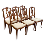 6 chaises Louis XV style régence en bois massif et tissu jaune beige