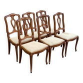 6 chaises Louis XV style régence en bois massif et tissu jaune beige