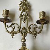 Altar candlestick with 2 branches, napoleon iii style, bronze patina old gold